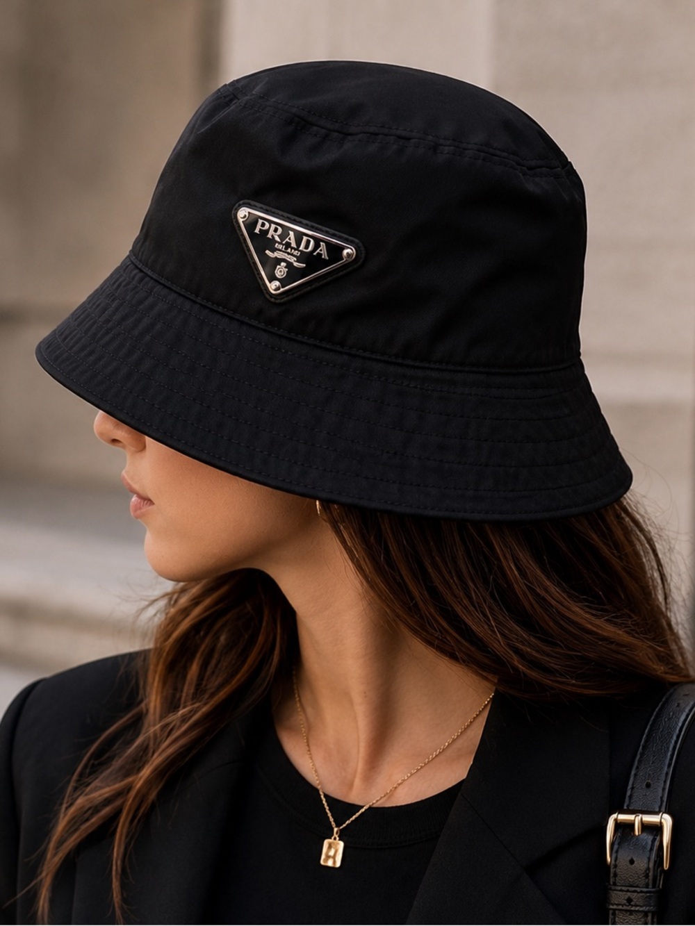 Prada Re-Nylon Bucket Hat Black Triangle Logo Size M - Picture 3 of 6